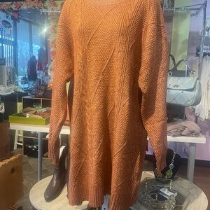 Cozy Orange Knit Sweater Dress